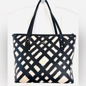 Coach Black and White Geometric City Zip Tote